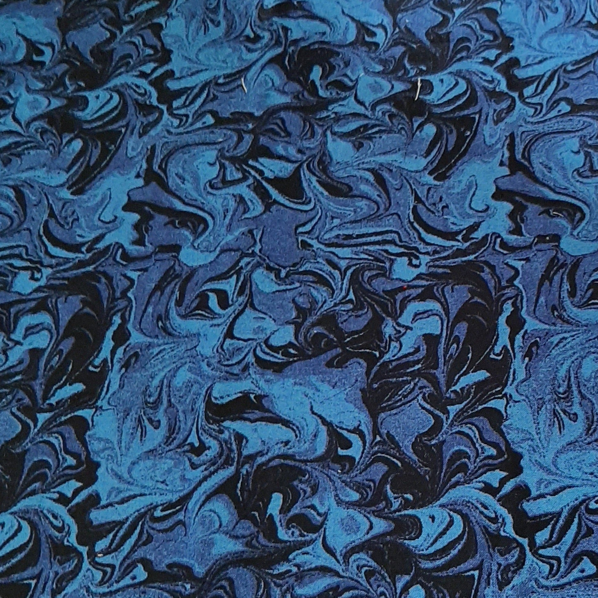 royal blue & black marbled cotton fabric