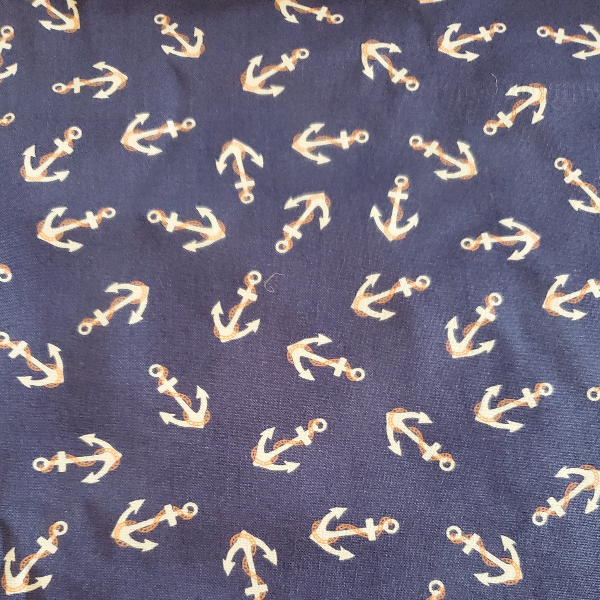 Anchors on blue background fabric swatch