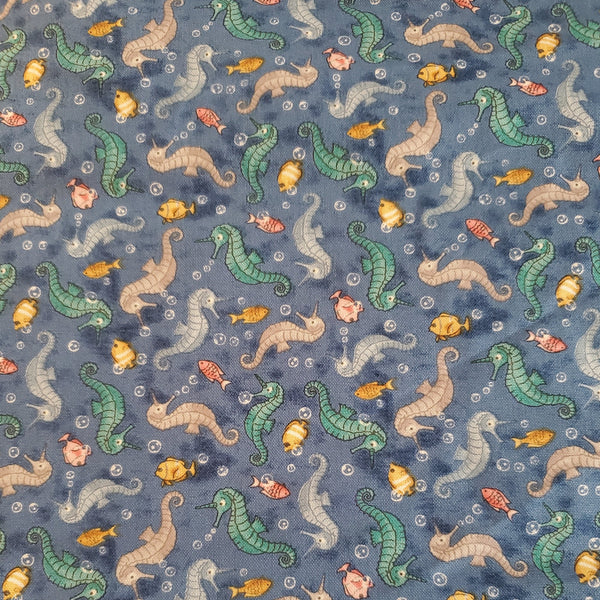 seahorses & tropical fish novelty cotton fabric swatch