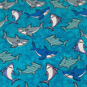 swimming sharks novelty cotton fabric swatch