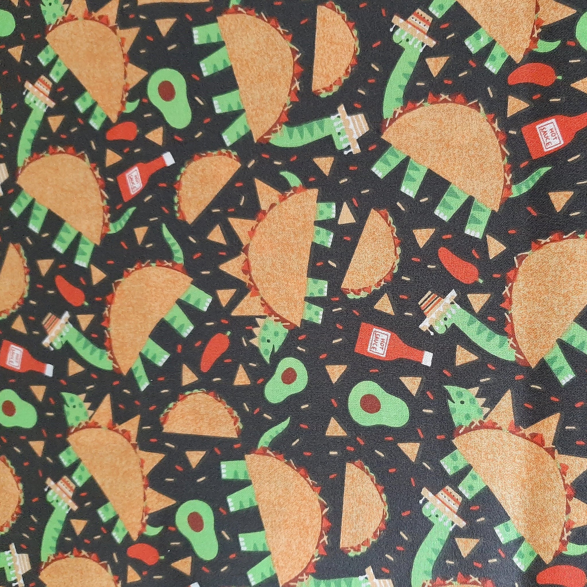 taco dinosaurs avocado & hot sauce cotton fabric