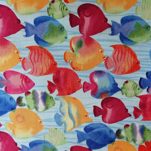 bright colored tropical fish face mask fabric